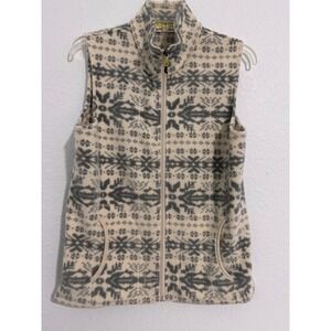 Woolrich Womens Fleece Vest Snowflake Print Full Zip Pockets Cream Gray Size S